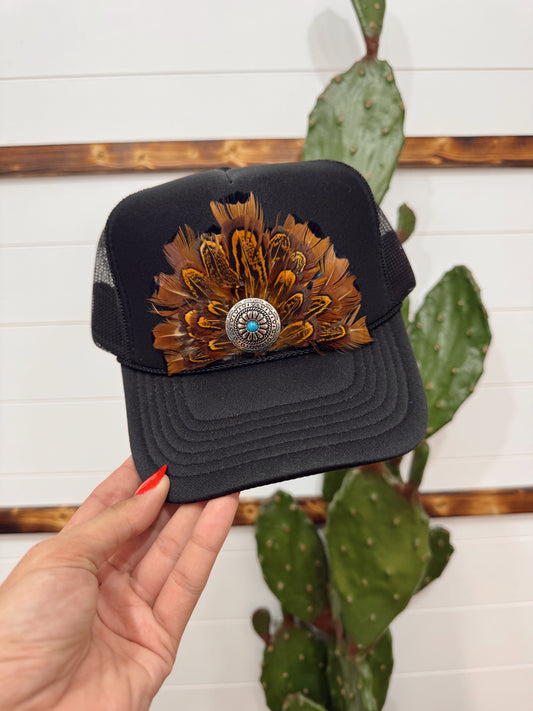 "Buffalo Gal" Feather Trucker Cap