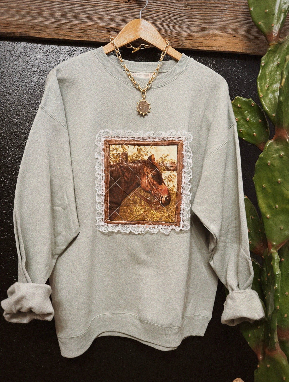 PATCHWORK PONY CREWNECK - SAGE / LARGE