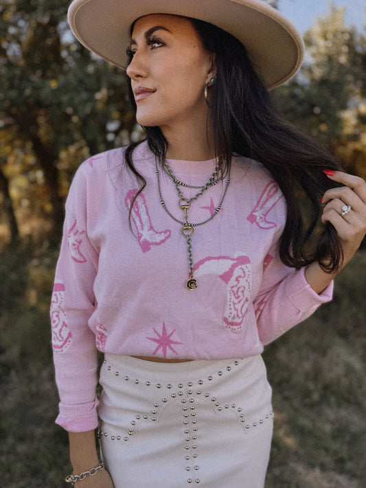 "Cowgirl Roots" Pink Crewneck