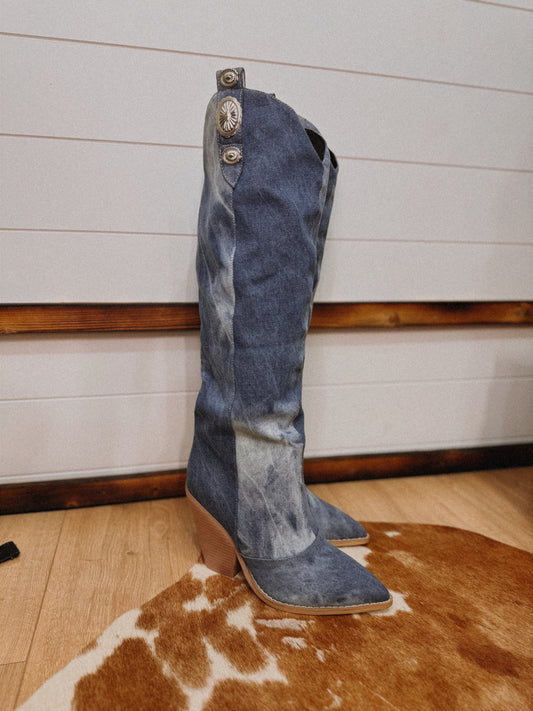 “CONCHO QUEEN” Denim Boots - SIZE 8
