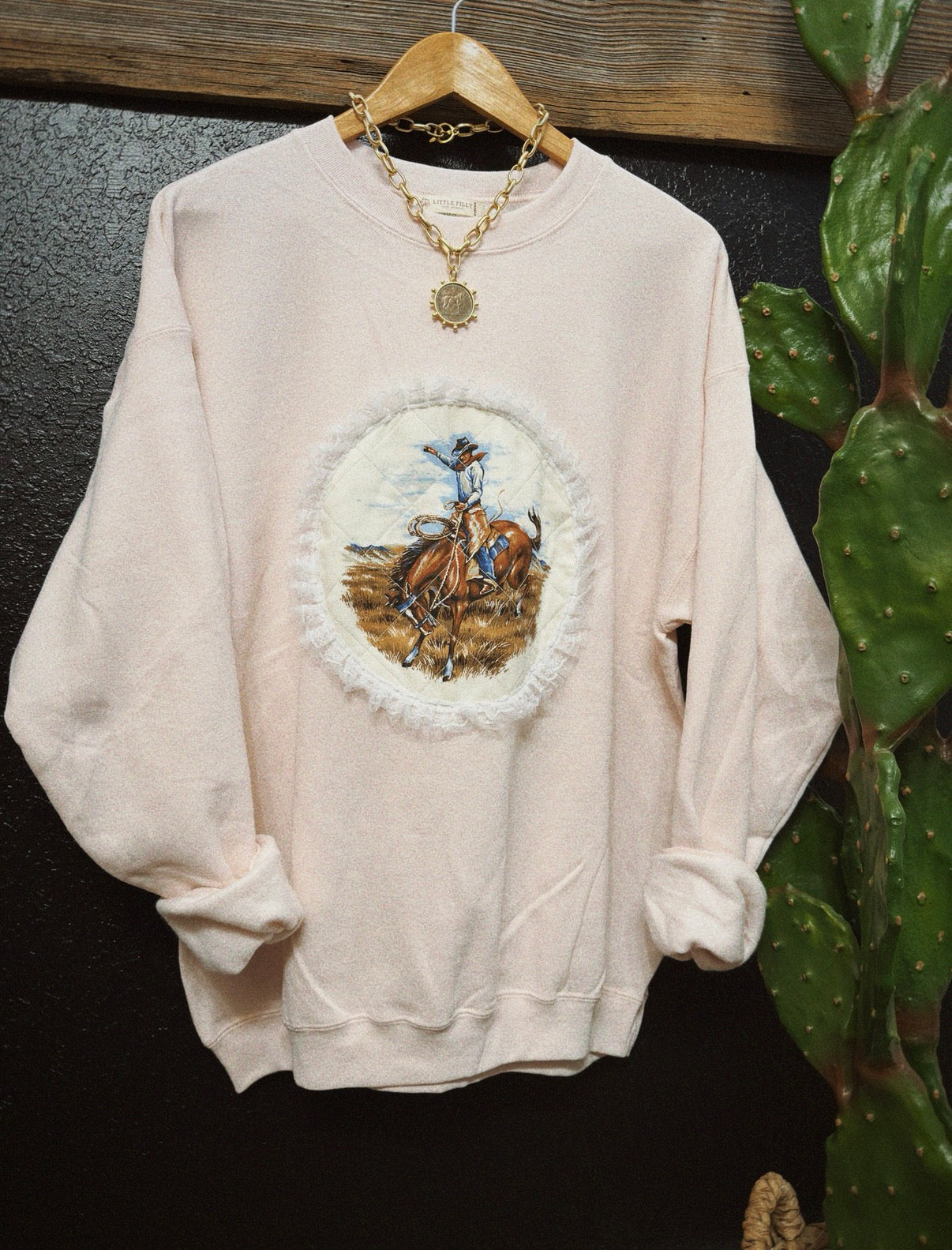 PATCHWORK PONY CREWNECK - PINK / LARGE