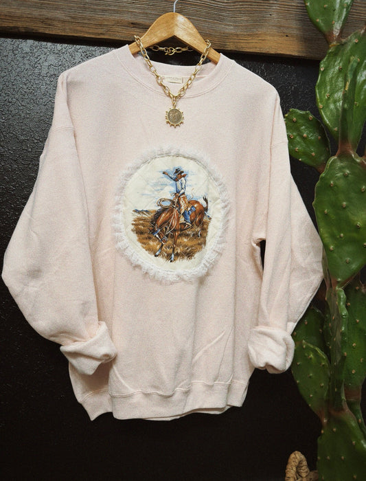 PATCHWORK PONY CREWNECK - PINK / LARGE