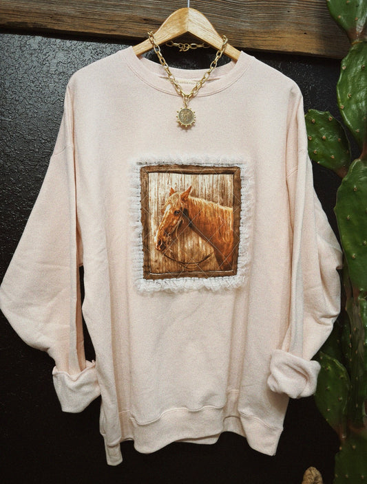 PATCHWORK PONY CREWNECK - PINK / XLARGE