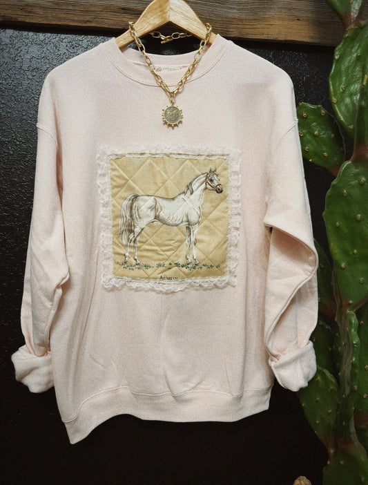 PATCHWORK PONY CREWNECK - PINK / MEDIUM