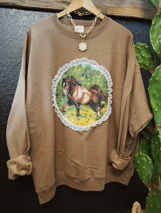 PATCHWORK PONY CREWNECK - CHOCOLATE / XLARGE