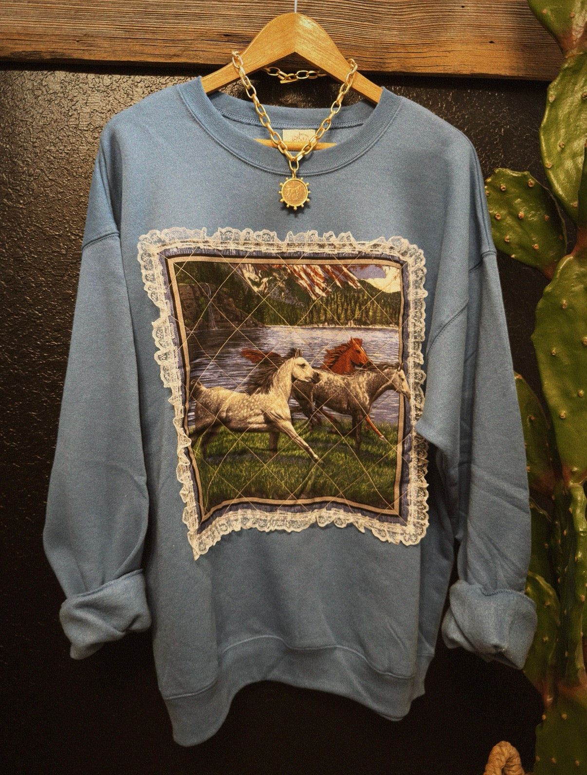 PATCHWORK PONY CREWNECK - DENIM / XLARGE