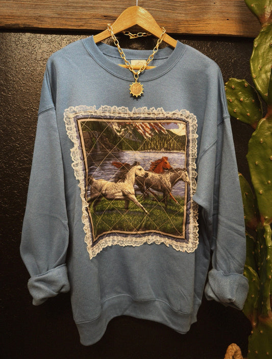 PATCHWORK PONY CREWNECK - DENIM / XLARGE