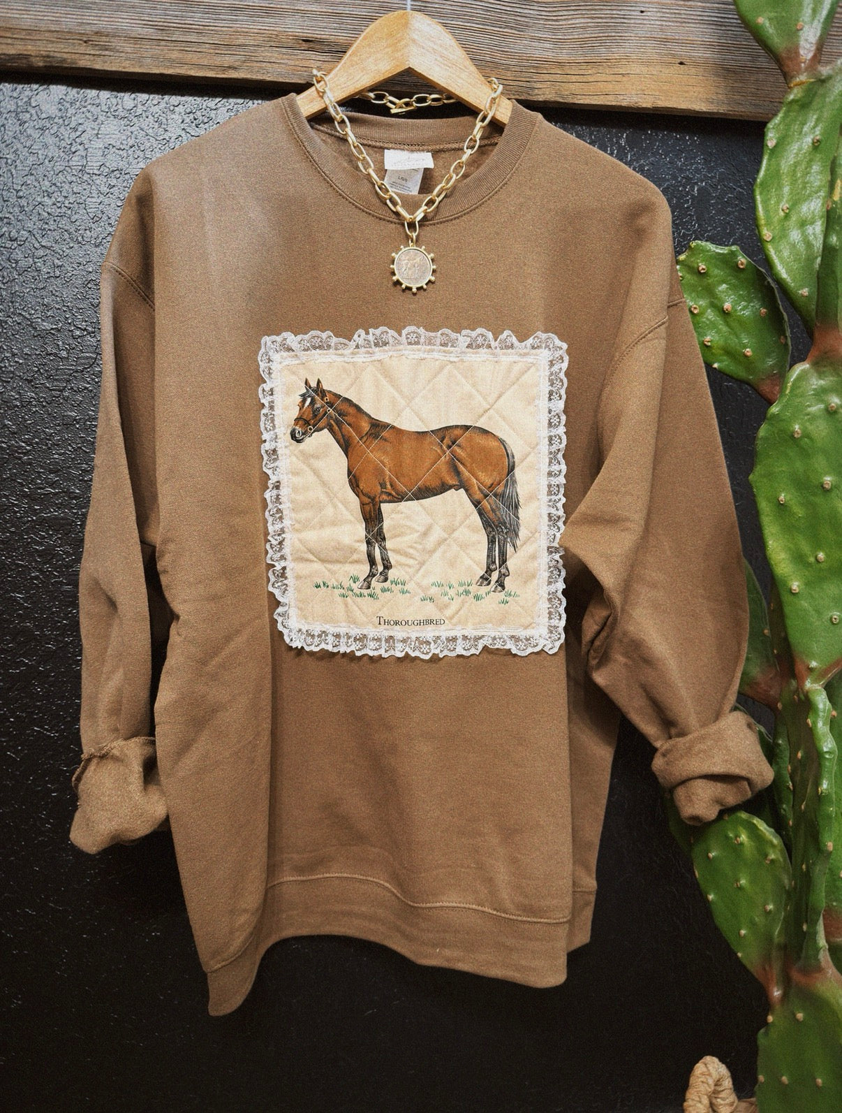PATCHWORK PONY CREWNECK - CHOCOLATE / LARGE