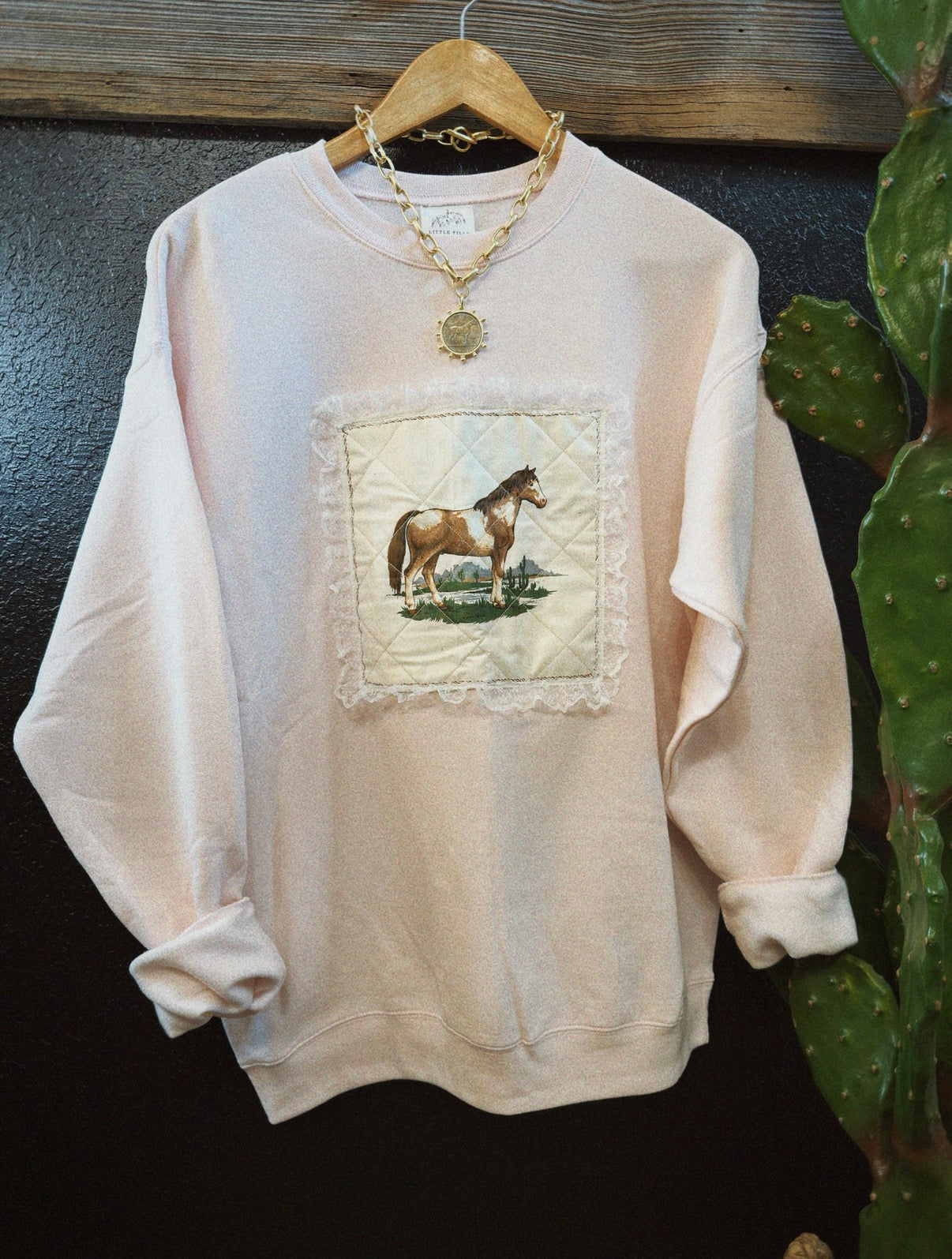 PATCHWORK PONY CREWNECK - PINK / MEDIUM
