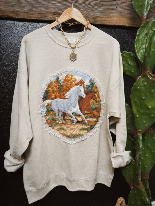 PATCHWORK PONY CREWNECK - KHAKI / XLARGE